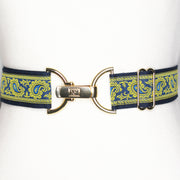 Yellow paisley belt with 1.5" gold clip clasp by KF Clothing